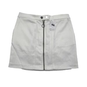 Naked Zebra White Mini Skirt Women's Size M Zip Front Elastic Waist New